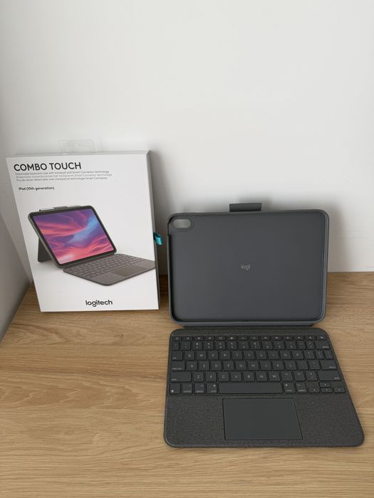 Husa Logitech Combo Touch cu Smart Connector, tastatura iluminata si trakpad detasabile pentru iPad gen 10, US, Gri Oxford