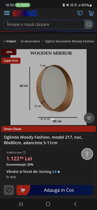 Oglindă rotunda Woody Fashion Stockholm