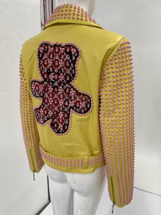 Jacheta piele cu tinte roz