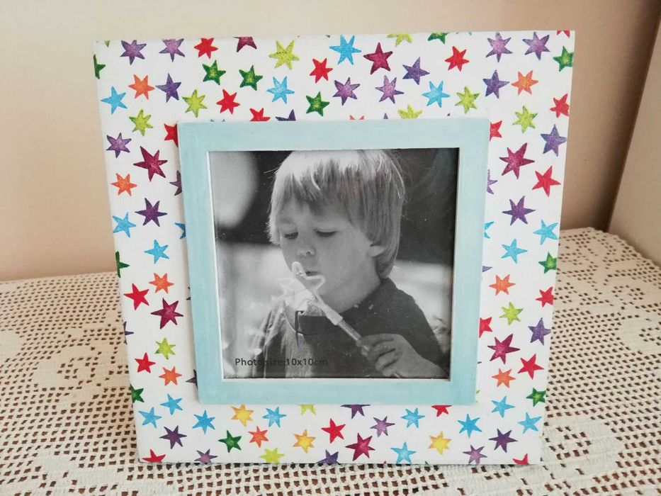 Бебешки рамки за снимка ДЪРВЕНИ, със стъкло, РЪЧНА декорация