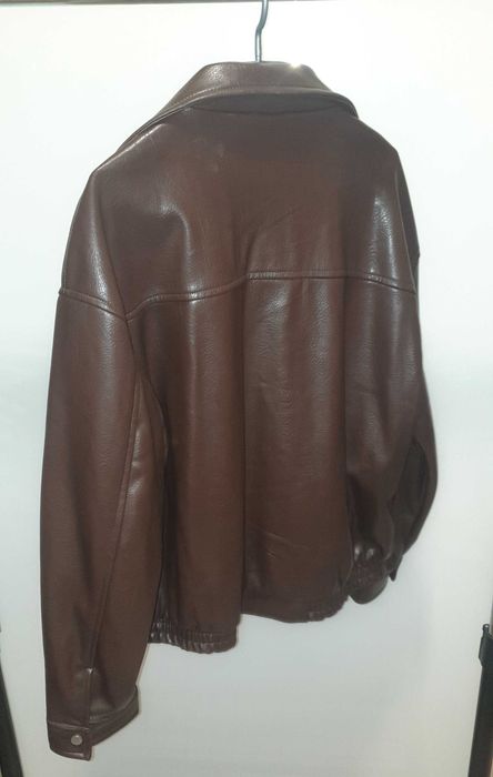 Geaca din piele Stradivarius, oversize, Noua, Eticheta, Maro