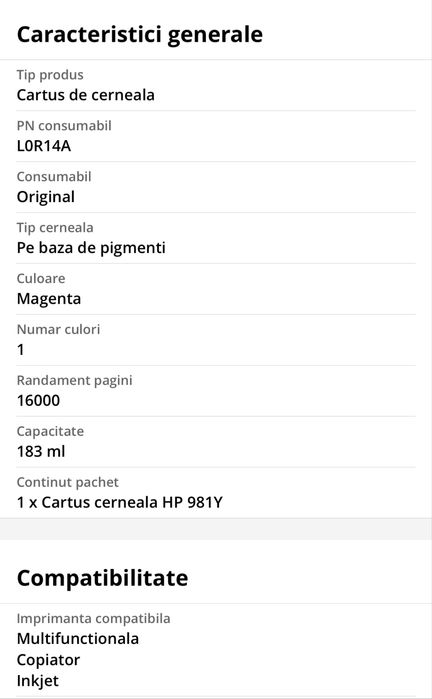 Cartus imprimanta HP 981y