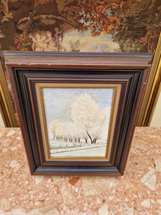 Много добра антикварна френска картина масло върху платно