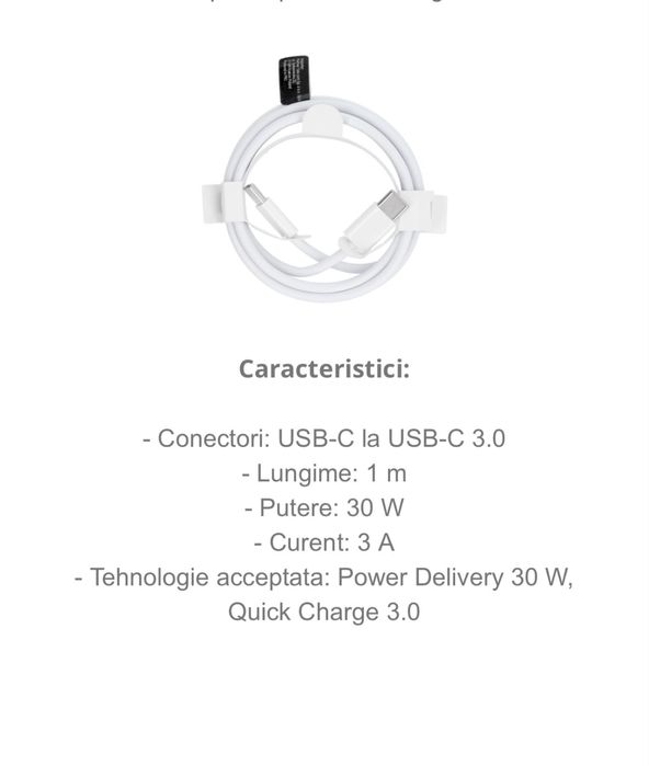 „Cablu Type-C la Type-C OEM HD26 – fast charge, alb