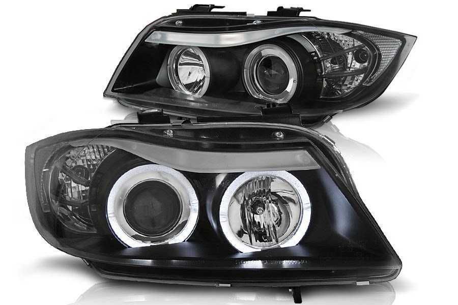 Faruri BMW Seria 3 E90 E91 (03.2005-08.2008) Angel Eyes Negru
