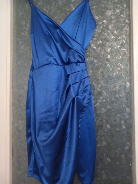 Rochie satin albastră marine S
