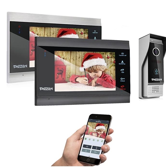 Interfon Video WiFi TMEZON 1080P, 2 monitoare, control telefon