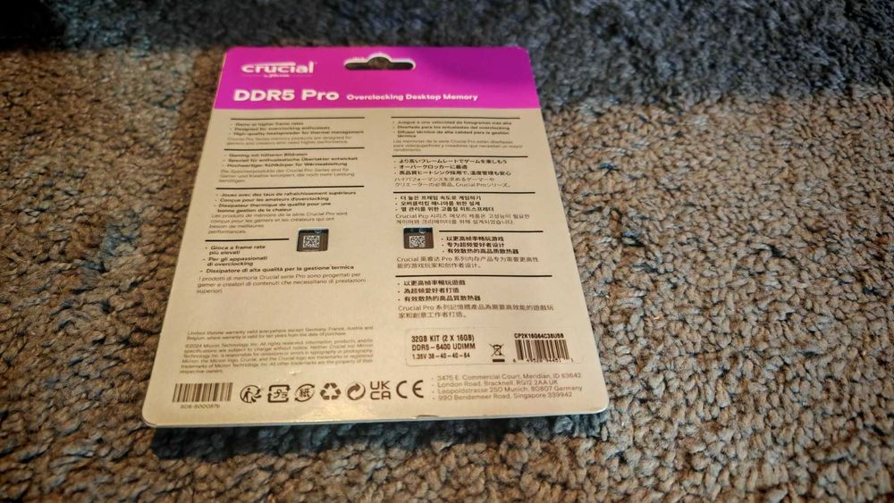 Нова ! Рам памет 32GB (2x16GB) DDR5 6400 MT/s Crucial Pro OC