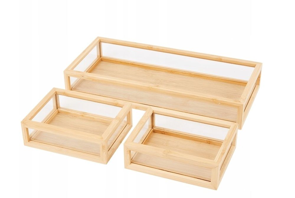 Комплект бамбукови кутии органайзери декорация за баня органайзер