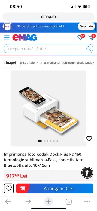 Imprimanta foto Kodak Dock Plus PD460 +dock 80 coli