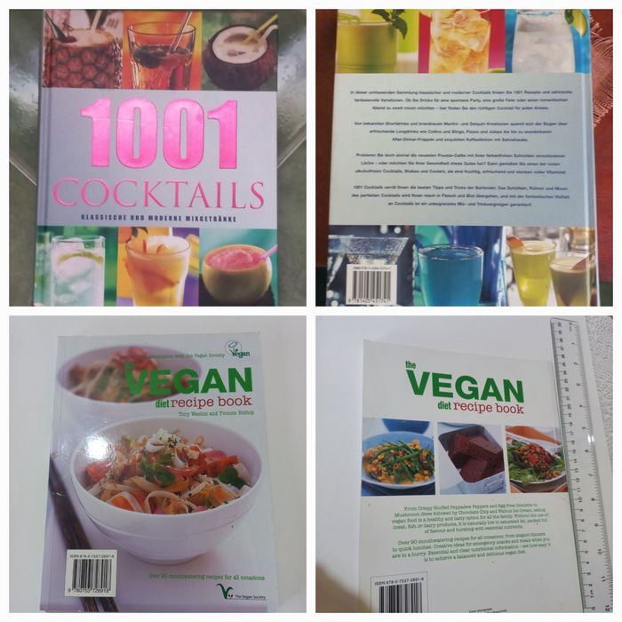 Cărți rețete vegane și 1001 coctailuri,în engleza și germană