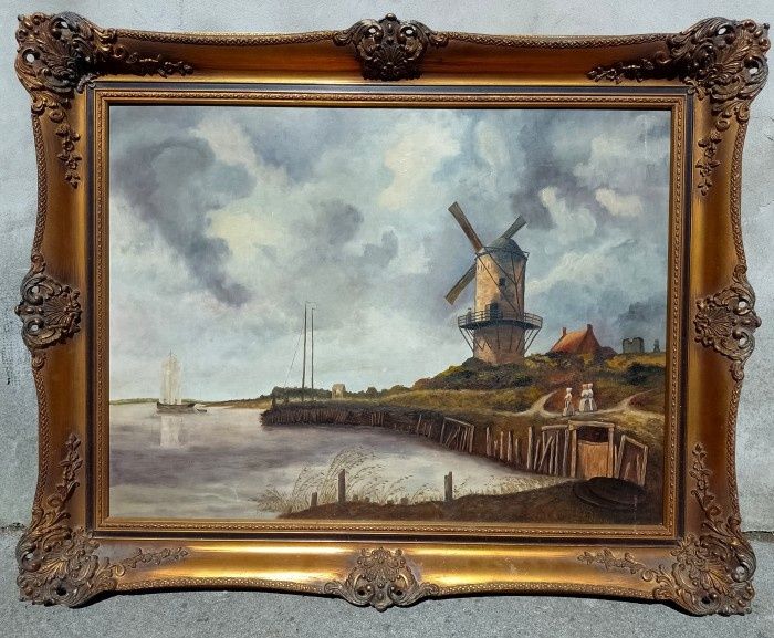 Tablou Lucrare in ulei semnata dimensiuni mari,rama din lemn masiv in