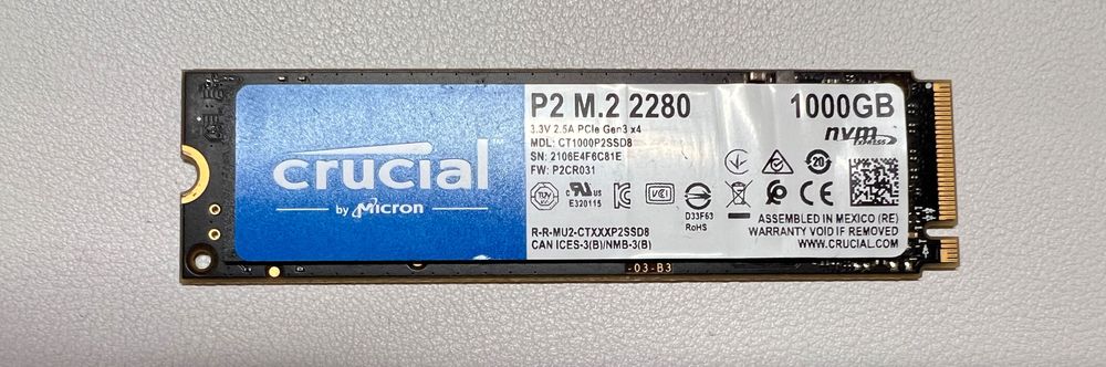 Ssd Crucial P2 M.2 2280 1000GB 1Tb