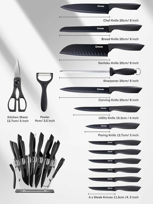 Комплект ножове D.Perlla, 16бр от високовъглеродна неръждаема стомана