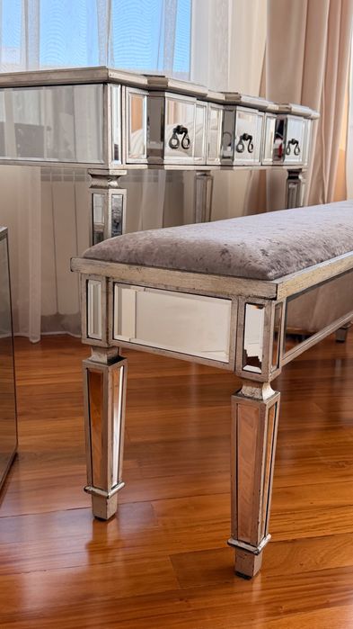 Set consola din oglinda cu băncuță si piedestal