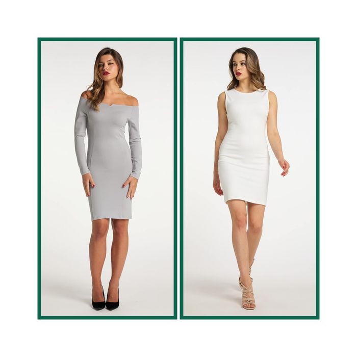 Faina сива и бяла рокля по тялото