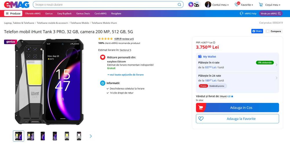 Telefon iHunt Tank 3 PRO, 32 gb, camera 200 MP, 512 gb, 5G, Video Proiector laser