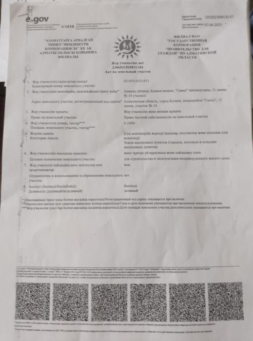 Продам участок в микрорайоне Самал.