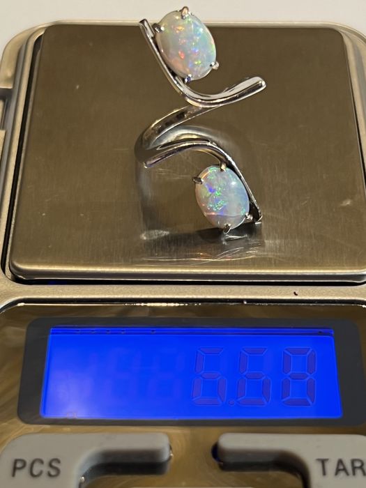 Inel Aur alb si Opal Natural