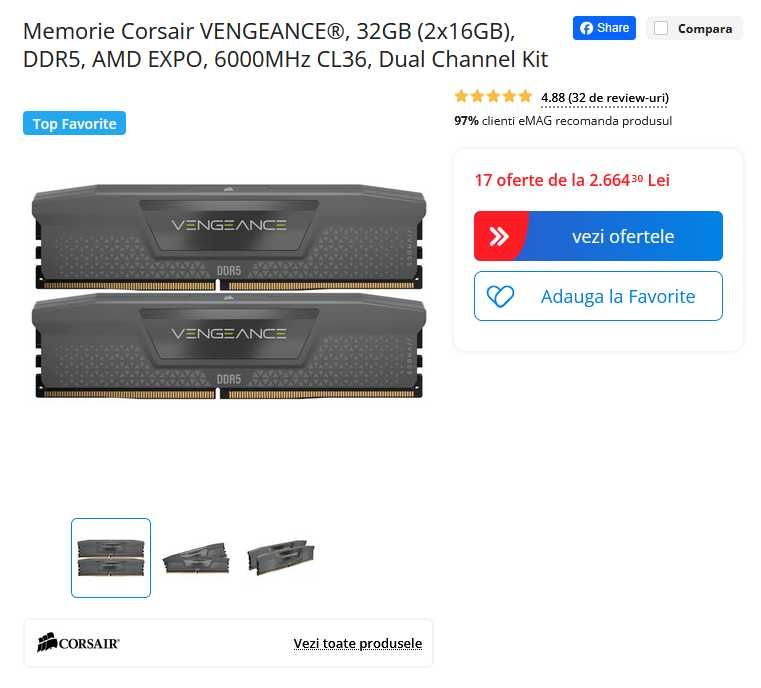 32gb RAM DDR5 6000mhz CL36 Corsair VENGEANCE