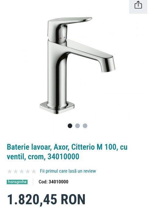 Baterie lavoar, Axor, Citterio M 100, cu ventil, crom, noua!
