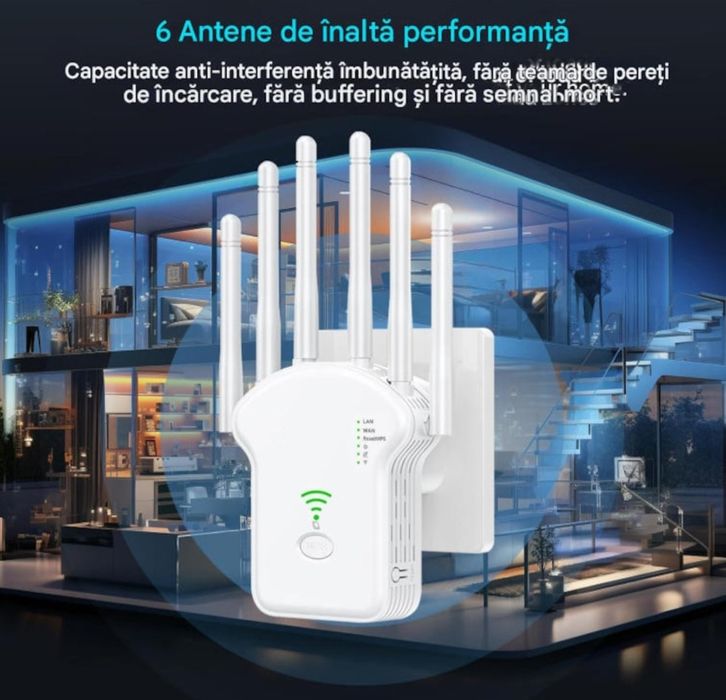 Amplificator Semnal Wireless Range Extender Retea WiFi 6 Antene Retea 2.4 & 5GHz Dual Band 2 Antena incorporata 1200Mbps 1x Port LAN