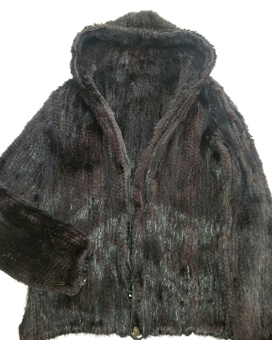 естествена НОРКА плетено яке с качулка - М