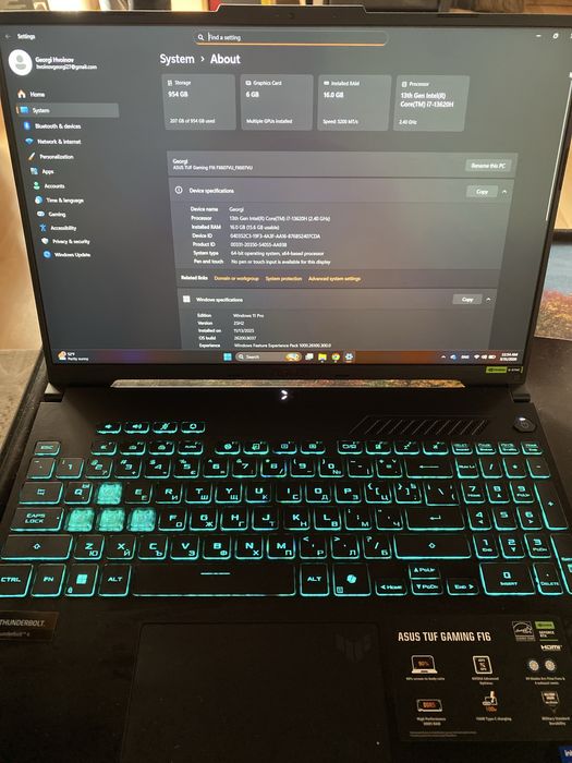 Лаптоп ASUS TUF Gaming F16 FX607VU Intel Core i7-13620H, NVIDIA GeForce RTX 4050 6GB , 1TB SSD
