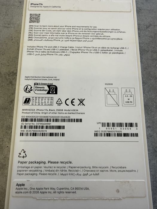 Iphone 17e 256 0 цикъла Нов Гаранция Б-114651