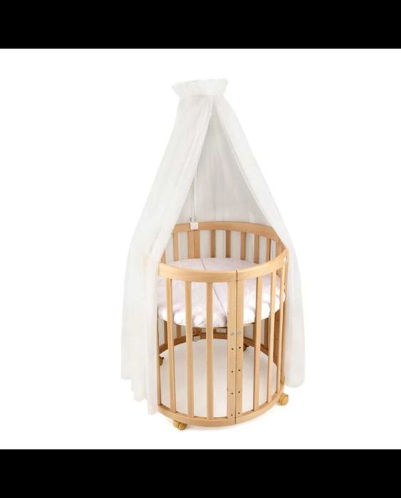 Бяла дървена кошара за бебе 7в1 Овал, Детско легло 0-10 год.