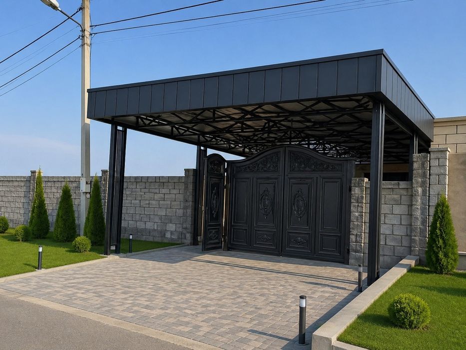 Навес навес хай-тек  ворота хай-тек