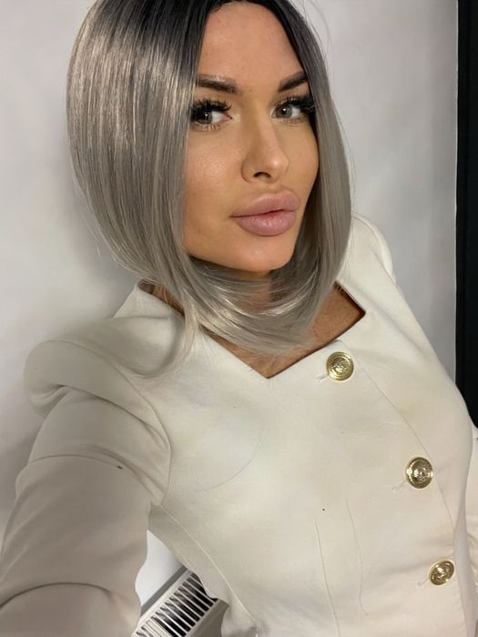 Peruca scurta bob lung gri / ombre