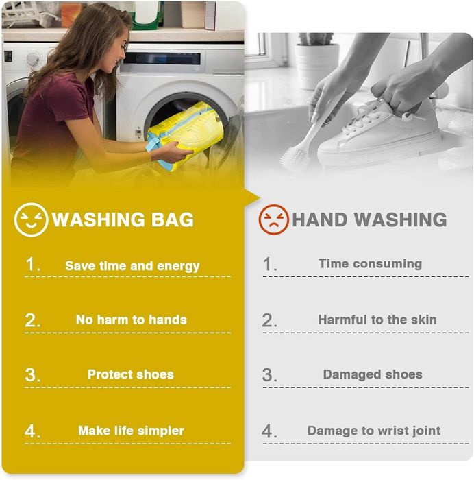 Плюшена чанта за пране на обувки в пералня. Жълта с цип.