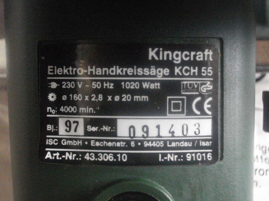 Нов Немски Ръчен Циркуляр 1020W King Craft/ 1200W Hanseatic ф160мм
