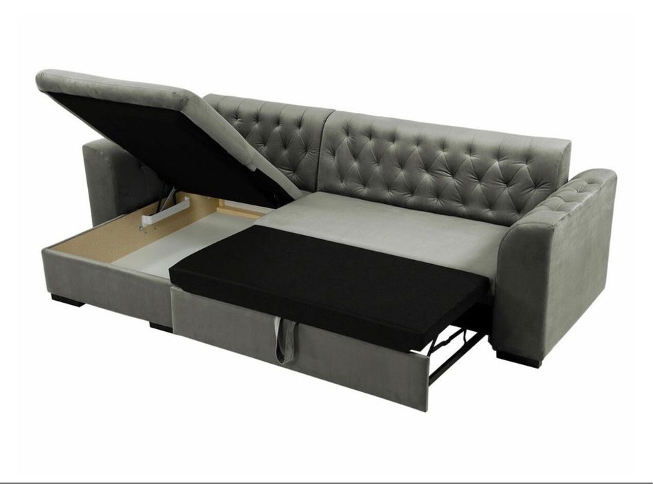 Vand canapea coltar extensibil cu lada depozitare chesterfield catifea