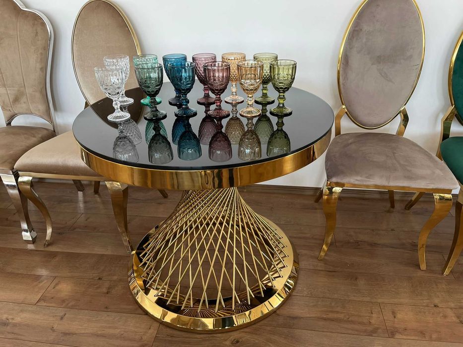 Mese aurii de lux săli evenimente ballroom inox cu blat oglindă/sticlă