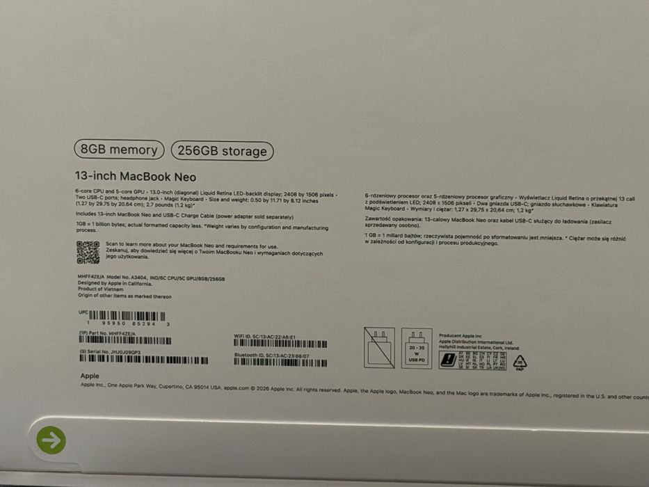 Apple MacBook Neo 13 inch 256GB ЧистоНов