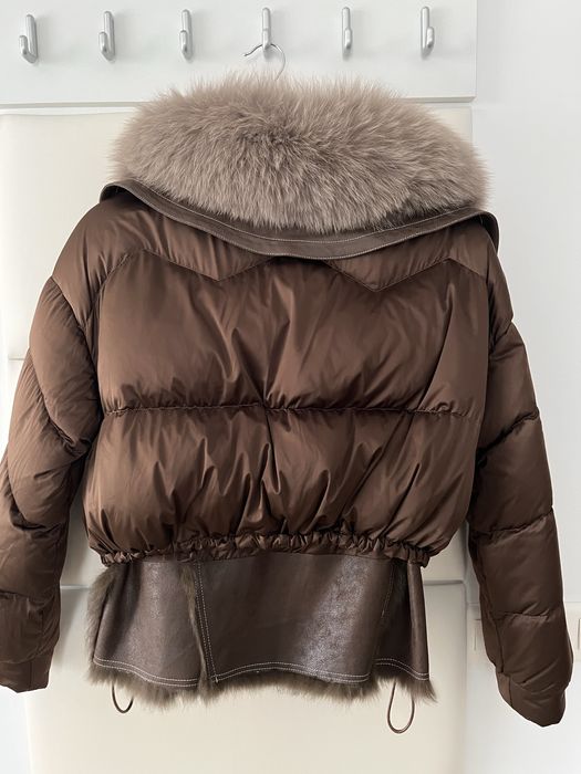 Geaca bomber cu blana de iepure interior, guler vulpe