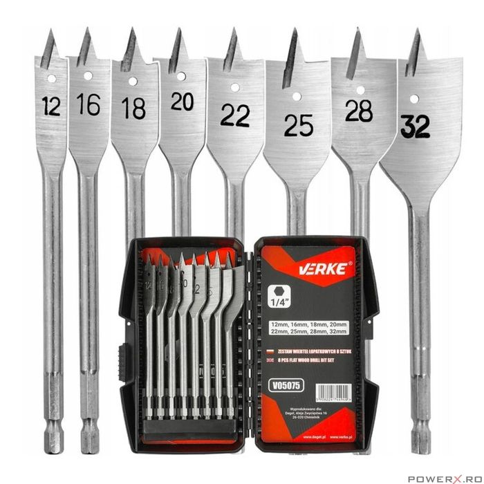 Set 8 burghie plate, dalti pentru lemn 12-32mm Verke