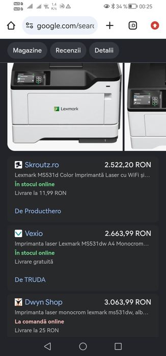Imprimanta Lexmark ms531 last toner alb negru  pret mic pe pagina printata