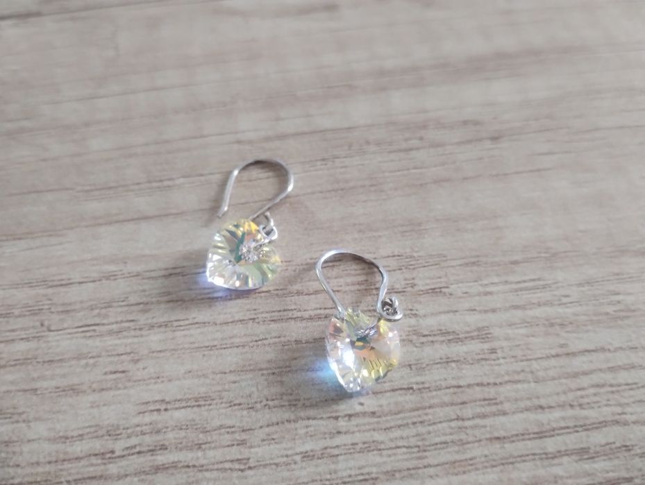 Обеци, кристални сърца 1см диаметър