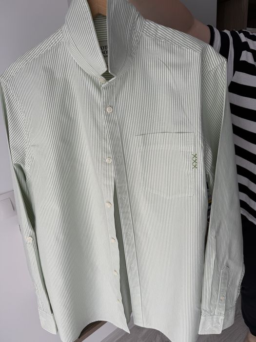 Camasa originala Scotch & Soda, marime M, alb-verde, in dungi, absolut noua