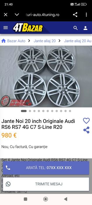 Vând jante Audi RS pe 20 originale OM.