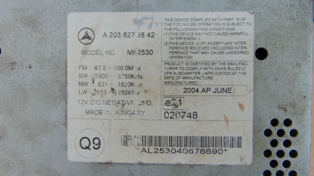 Radio CD Mercedes-Benz C-Class an 2001-2007 cod A2038273842