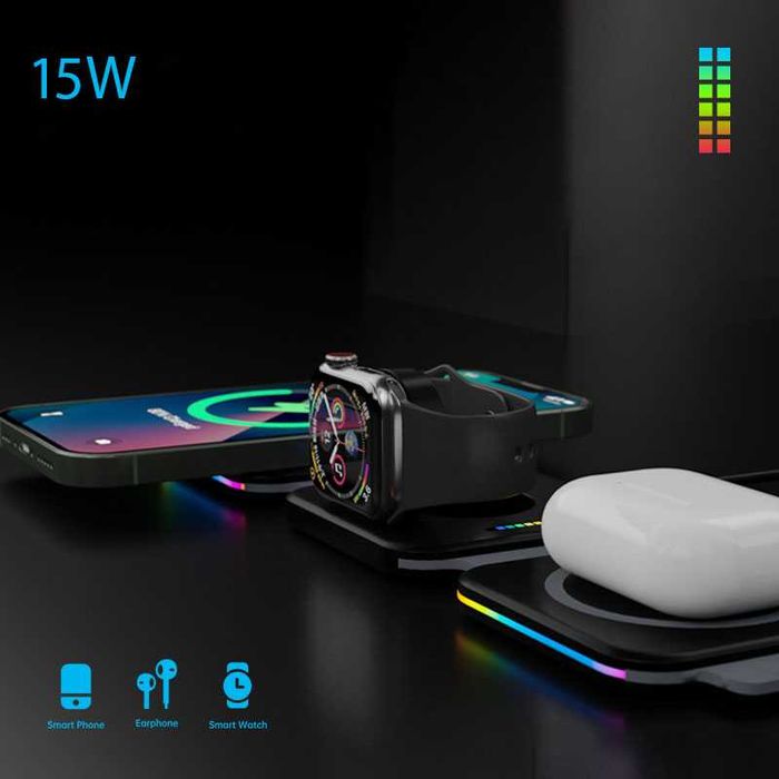 Incarcator Magnetic 3 in 1 Siegdorn | Fast Charge 15W | RGB LED