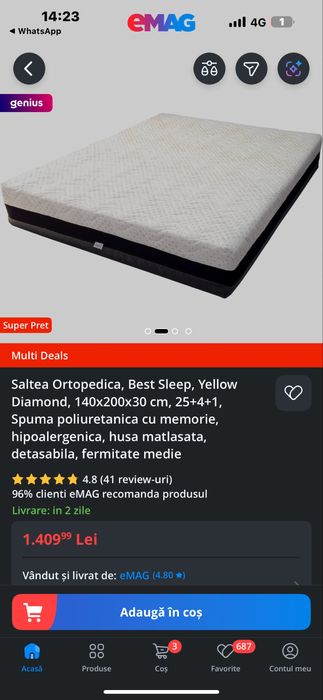 Pat cu saltea ortopedica
