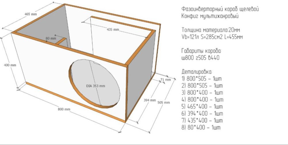 Короб, Ящик ФАНЕРА для сабвуфера 12 большой 121 литр