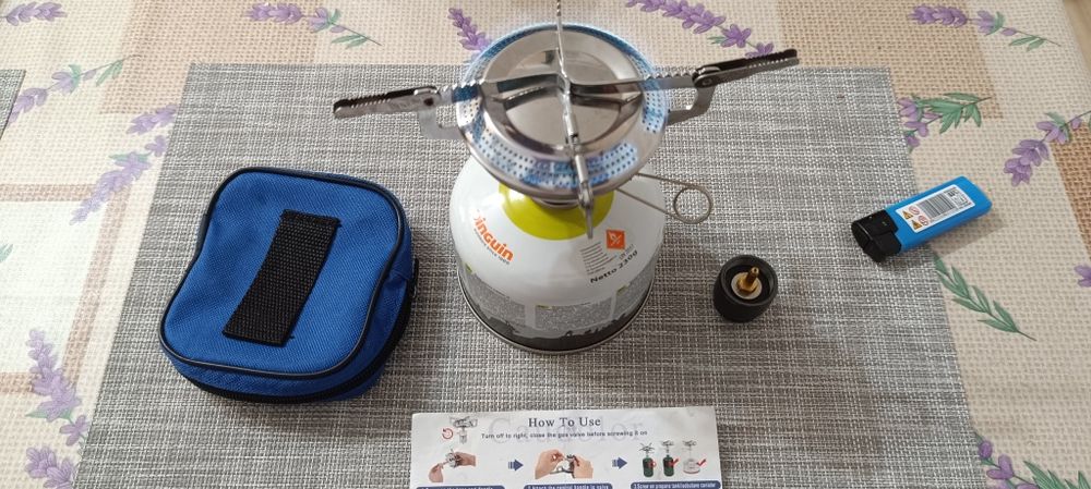 Aragaz portabil de camping cu geanta, Inox, 2800W, Argintiu