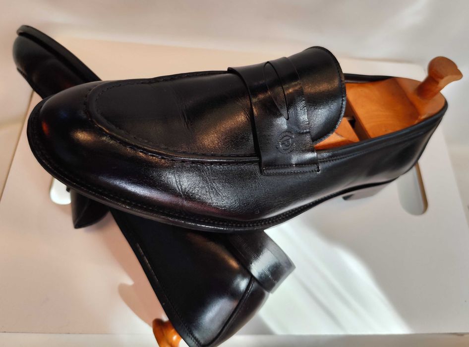 Pantofi loafer penny 45 lucrati manual Pollini piele naturala superioara negru