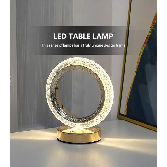 Lampa LED tip inel de cristal reincarcabila USB auriu 16x18 cm